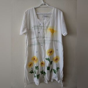 Coco International L/XL White Dress with Handpainted Sunflower Design